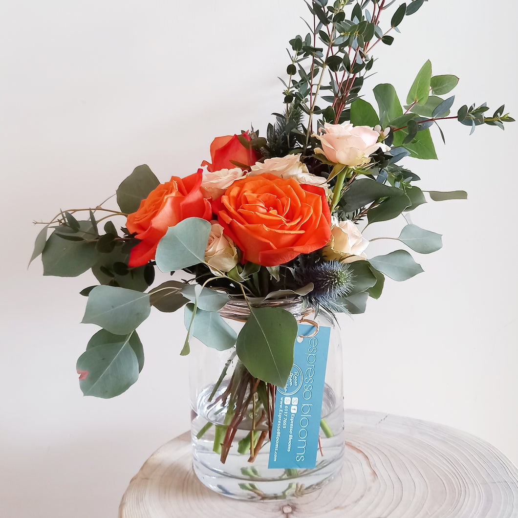 Vase + Orange Crush Rose Bouquet (Medium)