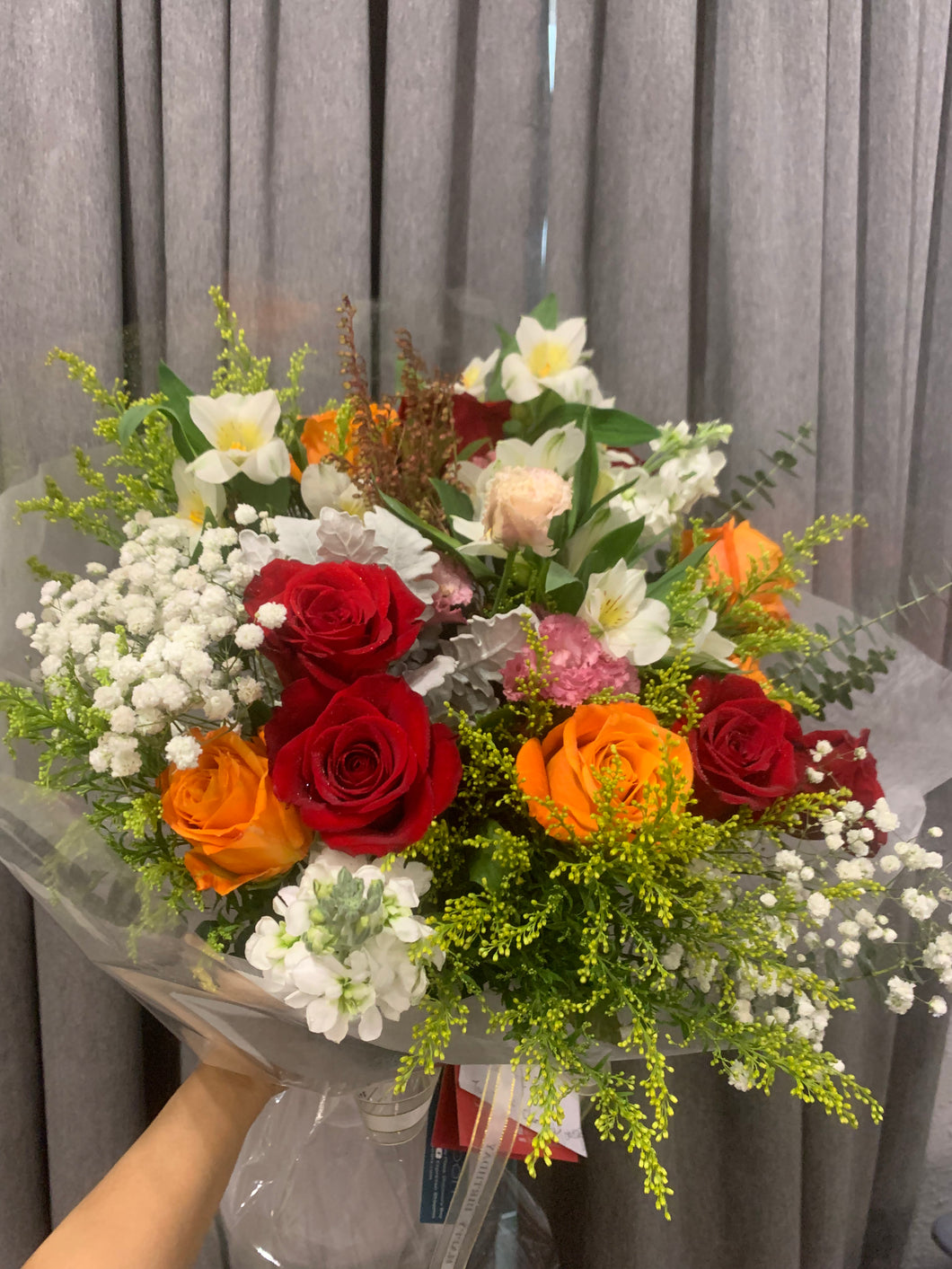 Orange + Red Roses (12 stems)